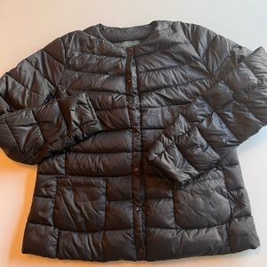 Black light down jacket.  Two small front pockets. Perfect for underneath a coat